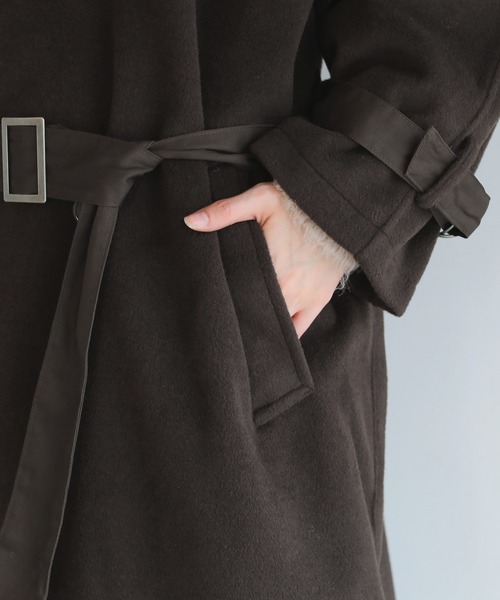 ウールミックスオーバーサイズ2wayハイネックメルトンロングコート