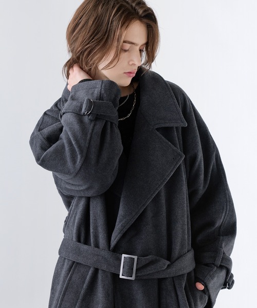 SOCCE(ソーシー)の「ウールミックスハイネックメルトンロングコート(その他アウター・メンズ・ブラック/ブラウン/ダークブラウン・S/M/L/XL)」の13枚目の写真