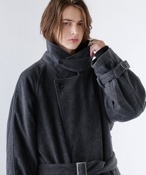 SOCCE(ソーシー)の「ウールミックスハイネックメルトンロングコート(その他アウター・メンズ・ブラック/ブラウン/ダークブラウン・S/M/L/XL)」の14枚目の写真