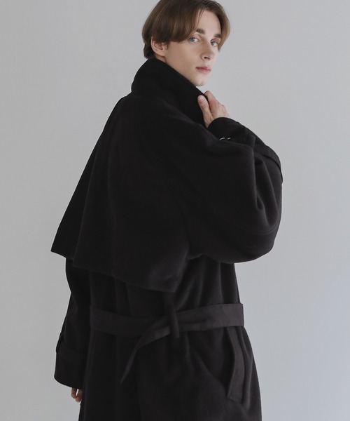 ウールミックスオーバーサイズ2wayハイネックメルトンロング