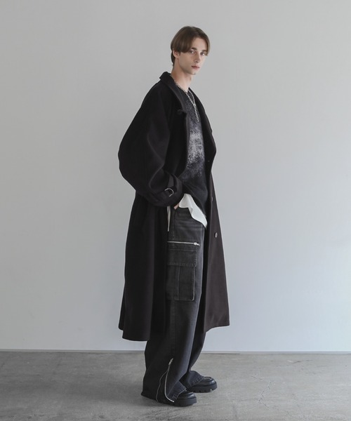 SOCCE オーバーサイズ2way ハイネックメルトンロングコート M ブラック SOCCE チェスターコート コート ウールミックスオーバーサイズ
