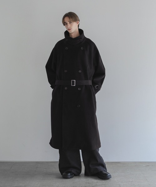 ウールミックスオーバーサイズ2wayハイネックメルトンロング