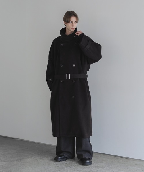 ウールミックスオーバーサイズ2wayハイネックメルトンロング