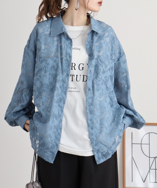 atONE（アットワン）の「シアージャガードオーバーシャツ（シャツ/ブラウス・レディース・ブルー/アイボリー/ブラック・M）」の20枚目の写真