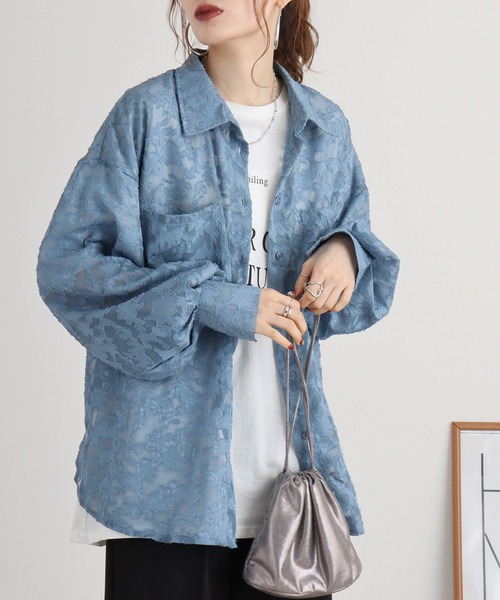 atONE（アットワン）の「シアージャガードオーバーシャツ（シャツ/ブラウス・レディース・ブルー/アイボリー/ブラック・M）」の21枚目の写真