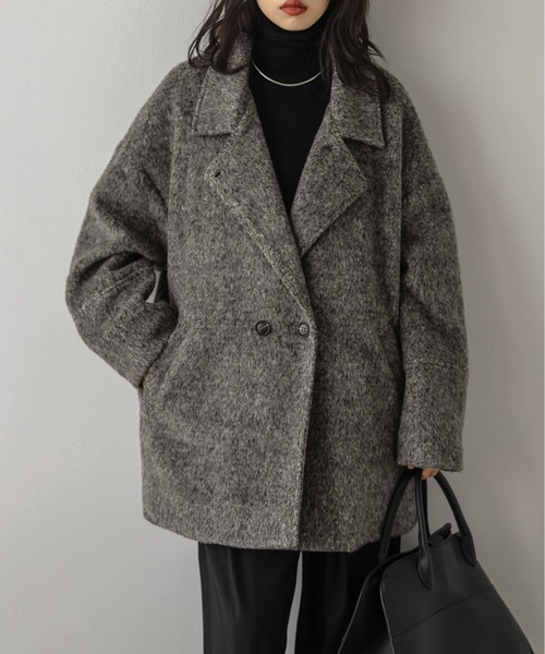 ゆづき/チェックシャギーミドルコート made in INTER FACTORY セール】[日本製]シャギーミドルコート（ピーコート）｜Lajour