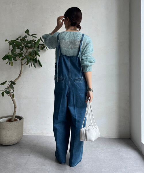 美品★DOUDOU★ドゥドゥ★細紐デニムフロントジップサロペット★オーバーオール 細紐デニムフロントジップサロペット（つなぎ/オールインワン