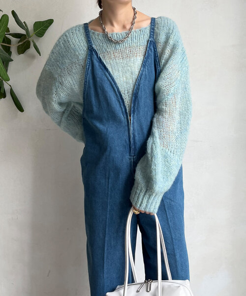 美品★DOUDOU★ドゥドゥ★細紐デニムフロントジップサロペット★オーバーオール DouDou オールインワン 細紐デニムフロントジップサロペット