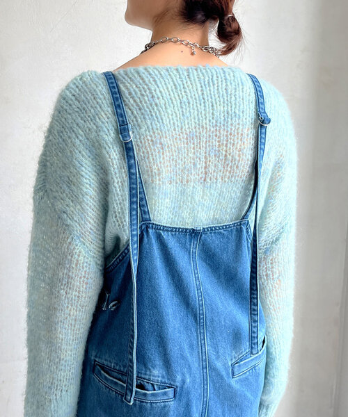 美品★DOUDOU★ドゥドゥ★細紐デニムフロントジップサロペット★オーバーオール DouDou オールインワン 細紐デニムフロントジップサロペット