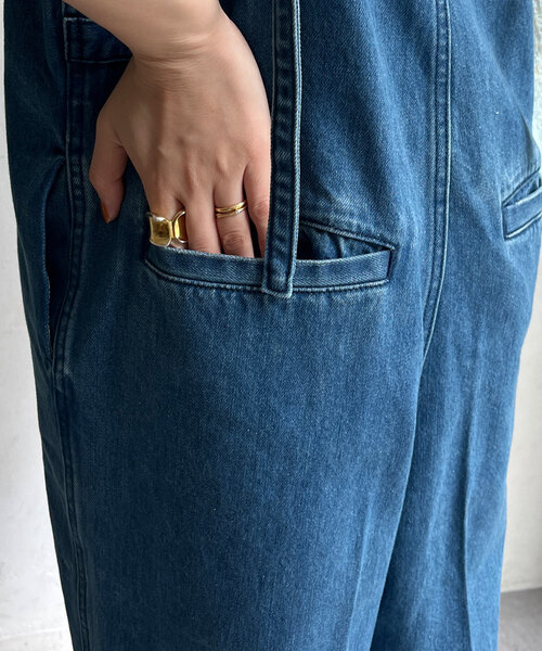 DouDou細紐デニムフロントジップサロペット 細紐デニムフロントジップサロペット（つなぎ/オールインワン