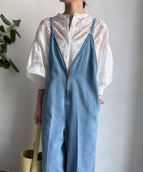 DouDou（ドゥドゥ）の「細紐デニムフロントジップサロペット（つなぎ