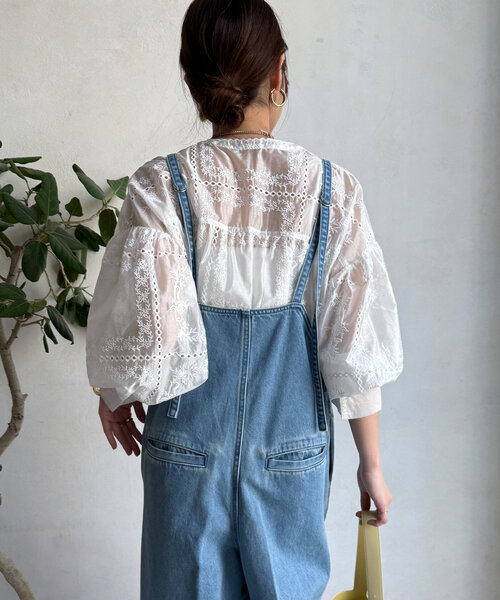 DouDou（ドゥドゥ）の「細紐デニムフロントジップサロペット（つなぎ