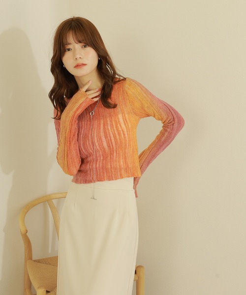 gradation sheer knit /グラデーションシアーショートニット