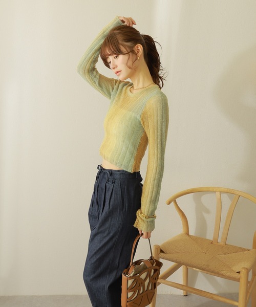 gradation sheer knit /グラデーションシアーショートニット