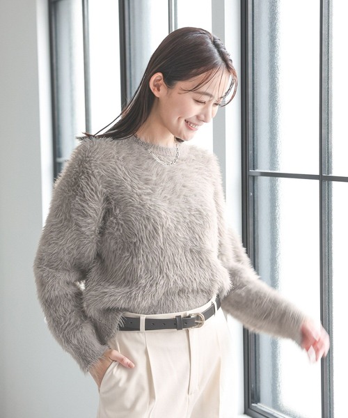 ArguECulturEシャギーニッセーターカジュアルふわふわベルト飾り 50%OFF】biscuit shaggy knit～ﾋﾞｽｹｯﾄｼｬｷﾞｰﾆｯﾄ | flower