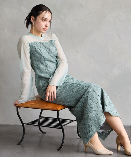 セール】【WEB限定】オーナメント柄レースIラインパーティードレス