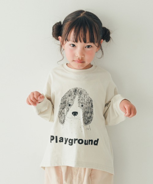 nicohrat（ニコフラート）の「nicohrat/ニコフラート ドッグロングＴシャツ（Tシャツ/カットソー・キッズ・サックスブルー/アイボリー/グレー・110cm/100cm/120cm/130cm/140cm/90cm）」の2枚目の写真