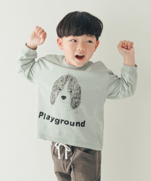 nicohrat（ニコフラート）の「nicohrat/ニコフラート ドッグロングＴシャツ（Tシャツ/カットソー・キッズ・サックスブルー/アイボリー/グレー・110cm/100cm/120cm/130cm/140cm/90cm）」の3枚目の写真