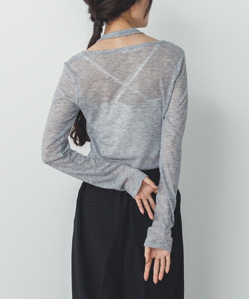 hunch(ハンチ)の「【WEB限定/別注】ランダムリブ レイヤード シアートップス(Tシャツ/カットソー・レディース・ネイビー/ライトカーキ/ブラック/杢グレー・FREE)」の20枚目の写真