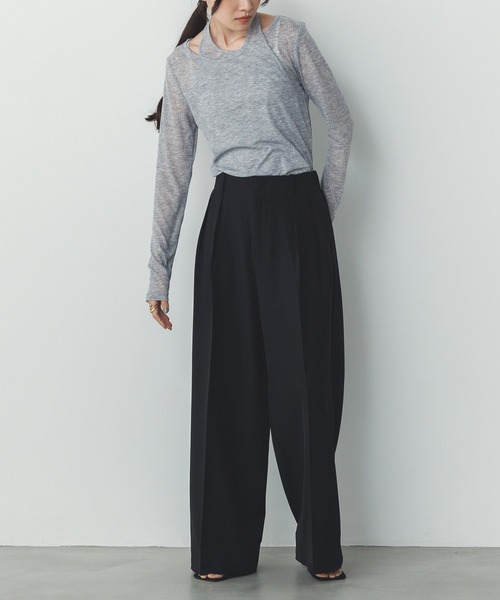 hunch(ハンチ)の「【WEB限定/別注】ランダムリブ レイヤード シアートップス(Tシャツ/カットソー・レディース・ネイビー/ライトカーキ/ブラック/杢グレー・FREE)」の21枚目の写真