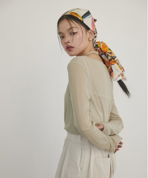 hunch(ハンチ)の「【WEB限定/別注】ランダムリブ レイヤード シアートップス(Tシャツ/カットソー・レディース・ネイビー/ライトカーキ/ブラック/杢グレー・FREE)」の6枚目の写真