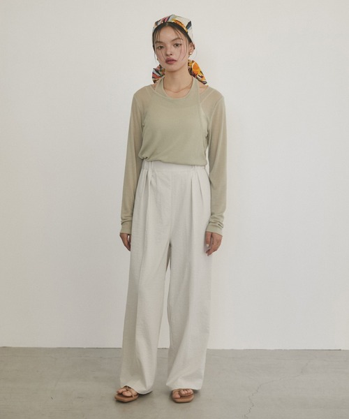 hunch(ハンチ)の「【WEB限定/別注】ランダムリブ レイヤード シアートップス(Tシャツ/カットソー・レディース・ネイビー/ライトカーキ/ブラック/杢グレー・FREE)」の7枚目の写真