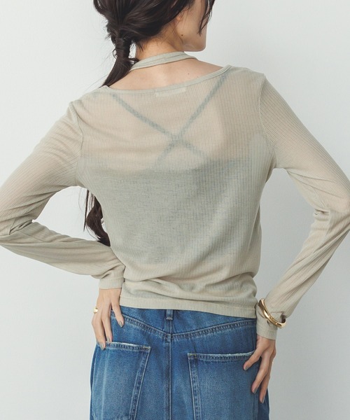 hunch(ハンチ)の「【WEB限定/別注】ランダムリブ レイヤード シアートップス(Tシャツ/カットソー・レディース・ネイビー/ライトカーキ/ブラック/杢グレー・FREE)」の10枚目の写真