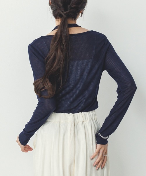 hunch(ハンチ)の「【WEB限定/別注】ランダムリブ レイヤード シアートップス(Tシャツ/カットソー・レディース・ネイビー/ライトカーキ/ブラック/杢グレー・FREE)」の14枚目の写真