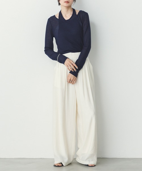 hunch(ハンチ)の「【WEB限定/別注】ランダムリブ レイヤード シアートップス(Tシャツ/カットソー・レディース・ネイビー/ライトカーキ/ブラック/杢グレー・FREE)」の15枚目の写真