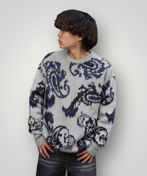 【セール】≪2サイズ展開/UNISEX≫モヘアライク 総柄 クルーニット（ニット/セーター）｜ATMARK（アットマーク） 6,048円