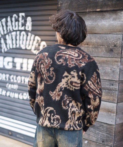 【セール】≪2サイズ展開/UNISEX≫モヘアライク 総柄 クルーニット（ニット/セーター）｜ATMARK（アットマーク）