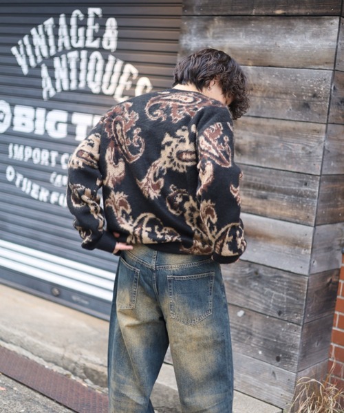 【セール】≪2サイズ展開/UNISEX≫モヘアライク 総柄 クルーニット（ニット/セーター）｜ATMARK（アットマーク）