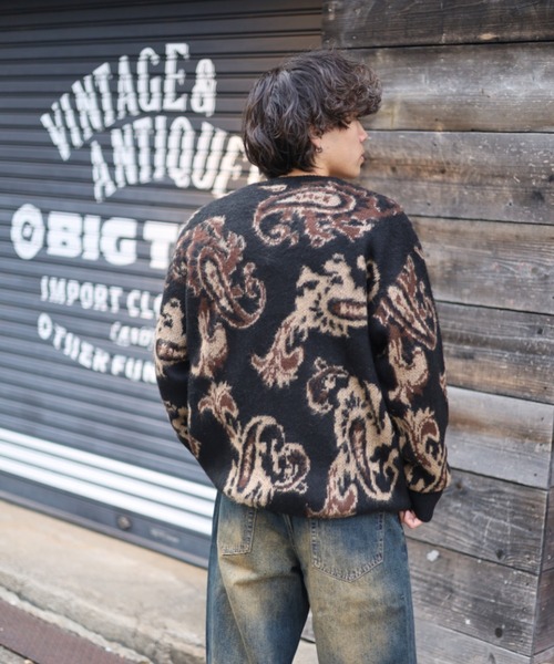 【セール】≪2サイズ展開/UNISEX≫モヘアライク 総柄 クルーニット（ニット/セーター）｜ATMARK（アットマーク）