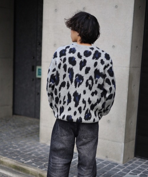 【セール】≪2サイズ展開/UNISEX≫モヘアライク 総柄 クルーニット（ニット/セーター）｜ATMARK（アットマーク）