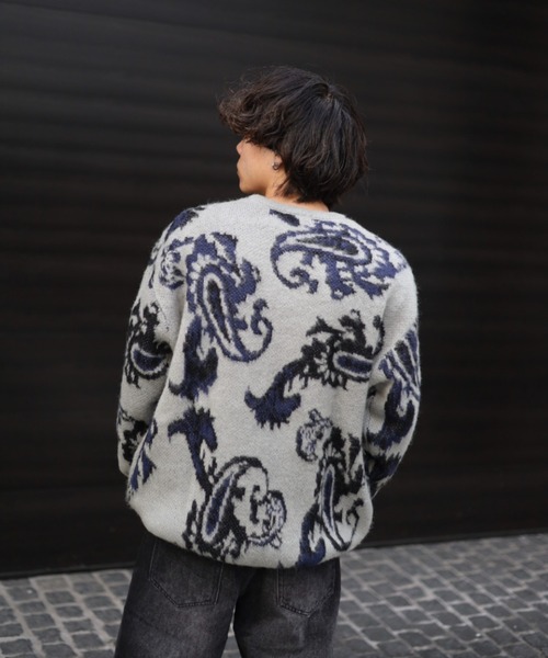 【セール】≪2サイズ展開/UNISEX≫モヘアライク 総柄 クルーニット（ニット/セーター）｜ATMARK（アットマーク）