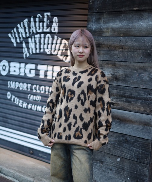 【セール】≪2サイズ展開/UNISEX≫モヘアライク 総柄 クルーニット（ニット/セーター）｜ATMARK（アットマーク）