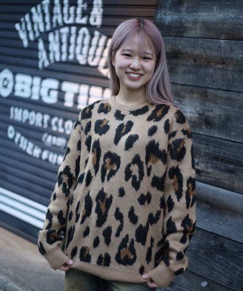 【セール】≪2サイズ展開/UNISEX≫モヘアライク 総柄 クルーニット（ニット/セーター）｜ATMARK（アットマーク）