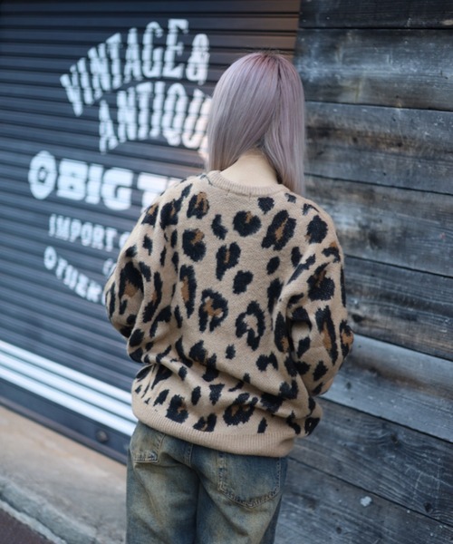 【セール】≪2サイズ展開/UNISEX≫モヘアライク 総柄 クルーニット（ニット/セーター）｜ATMARK（アットマーク）