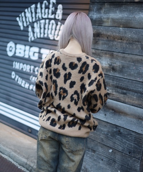 【セール】≪2サイズ展開/UNISEX≫モヘアライク 総柄 クルーニット（ニット/セーター）｜ATMARK（アットマーク）