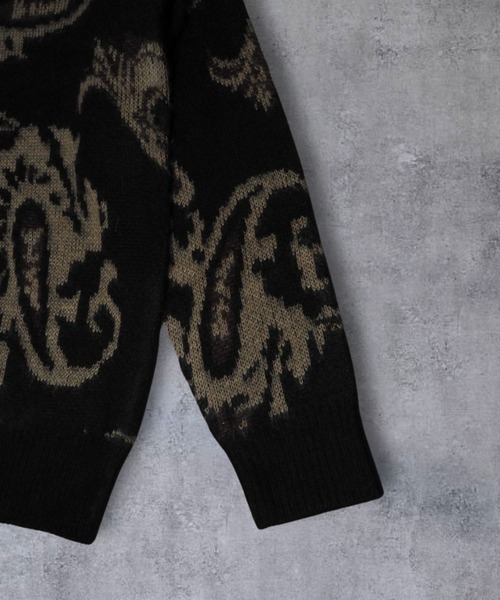 【セール】≪2サイズ展開/UNISEX≫モヘアライク 総柄 クルーニット（ニット/セーター）｜ATMARK（アットマーク）