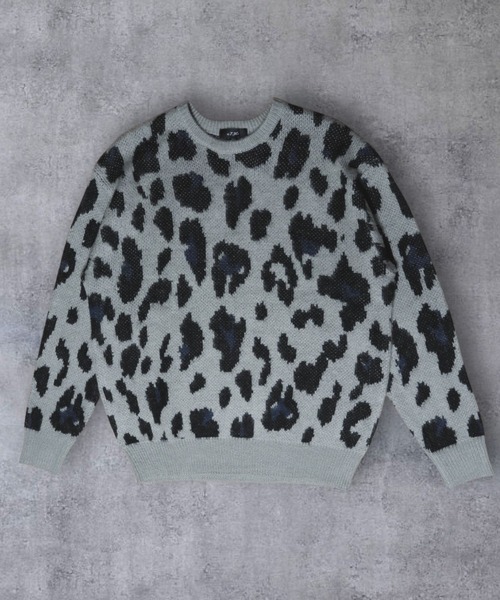 【セール】≪2サイズ展開/UNISEX≫モヘアライク 総柄 クルーニット（ニット/セーター）｜ATMARK（アットマーク）