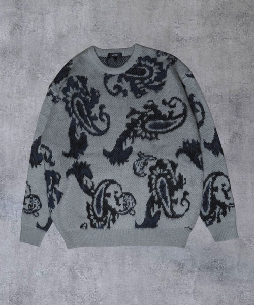 【セール】≪2サイズ展開/UNISEX≫モヘアライク 総柄 クルーニット（ニット/セーター）｜ATMARK（アットマーク）