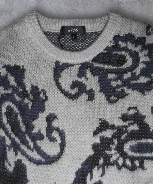 【セール】≪2サイズ展開/UNISEX≫モヘアライク 総柄 クルーニット（ニット/セーター）｜ATMARK（アットマーク）