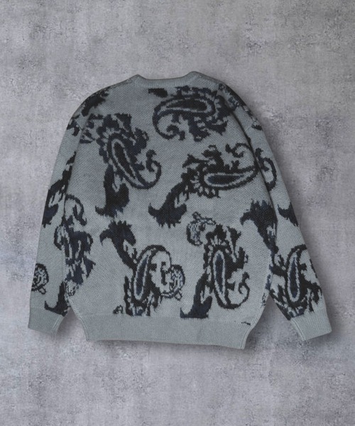 【セール】≪2サイズ展開/UNISEX≫モヘアライク 総柄 クルーニット（ニット/セーター）｜ATMARK（アットマーク）