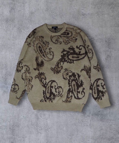 【セール】≪2サイズ展開/UNISEX≫モヘアライク 総柄 クルーニット（ニット/セーター）｜ATMARK（アットマーク）