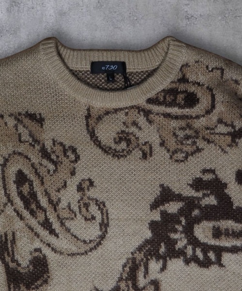 【セール】≪2サイズ展開/UNISEX≫モヘアライク 総柄 クルーニット（ニット/セーター）｜ATMARK（アットマーク）