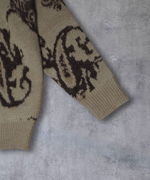 【セール】≪2サイズ展開/UNISEX≫モヘアライク 総柄 クルーニット（ニット/セーター）｜ATMARK（アットマーク）