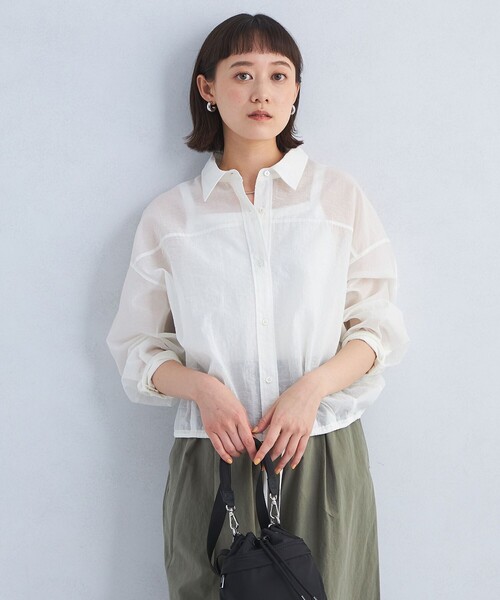 今季新品！グリーンレーベルリラクシング　ドロストシアーシャツ green label relaxing ブラウス シャツ ドロスト シアー
