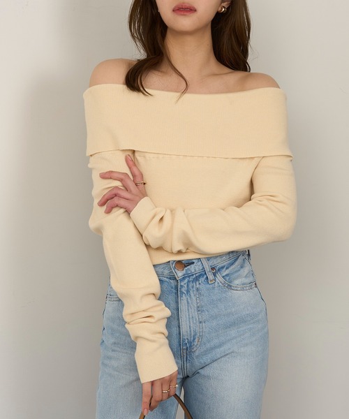 MAGASIN DE MODE Chou Chou（マガジンデモードシュシュ）の「【MAGASIN DE MODE Chou Chou】オフショルダーニットトップス 秋服 ガーリー XNN（ニット/セーター・レディース・アイボリー/ブラック/グレー・FREE）」の5枚目の写真