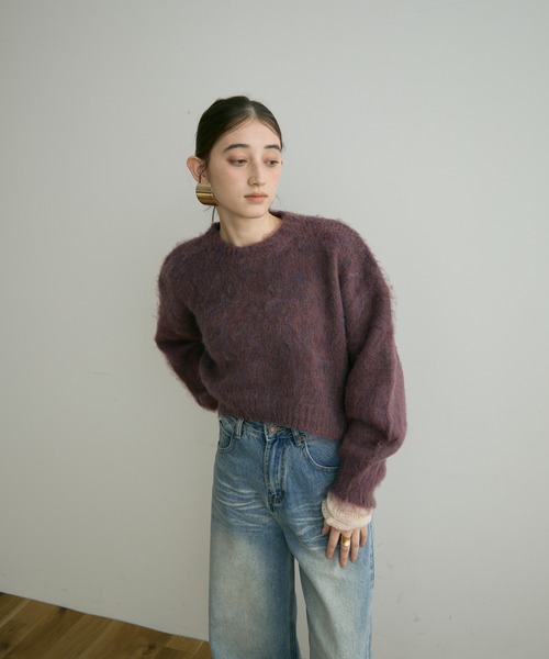 Crisp（クリスプ）の「【ZOZO限定】ミックスシャギーショートニット（ニット/セーター・レディース・パープル/イエロー/グレー・FREE）」の11枚目の写真